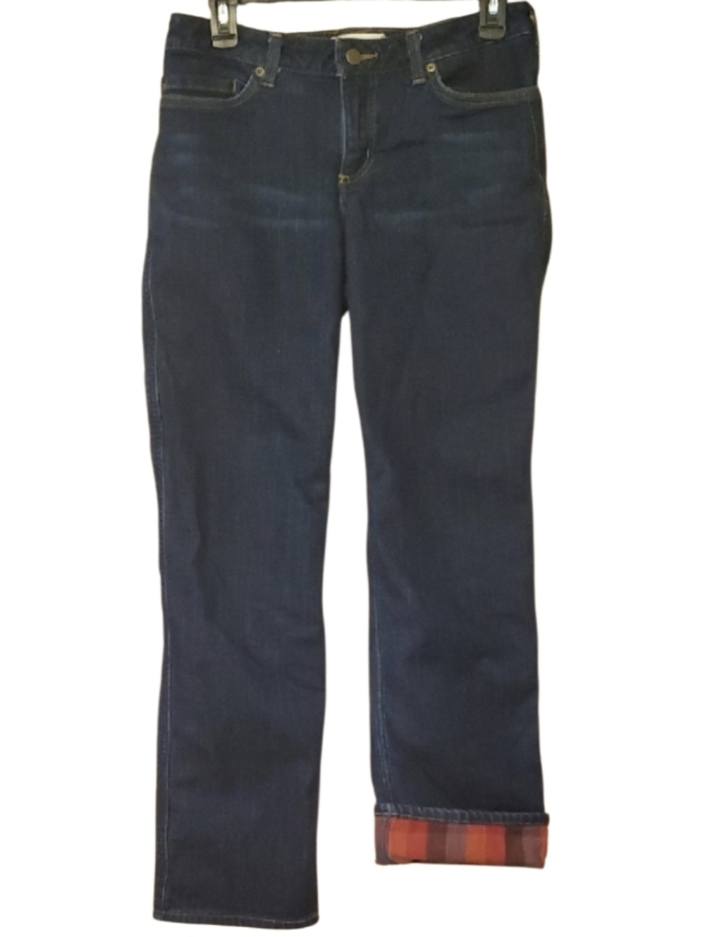 Carhartt Original Fit Dark Blue Jeans with Red Plaid Lining Size 8 Short